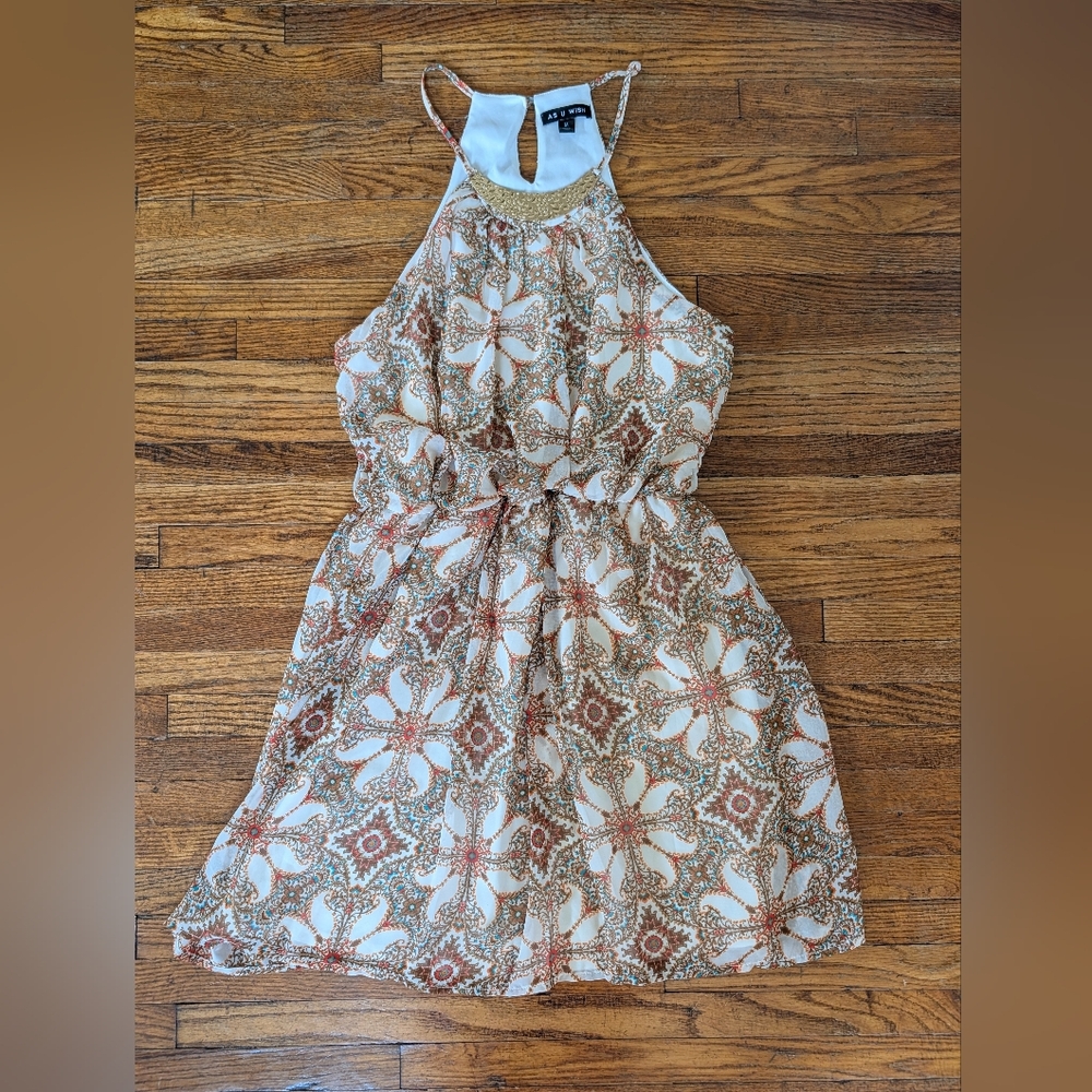 As U Wish Floral Mini Dress - Cream and Brown